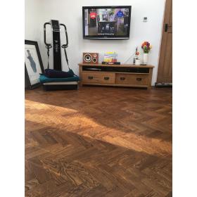P130 Tumbled Dark Oak Parquet Flooring Blocks Mat Oil Finish, size 16x70x280mm
