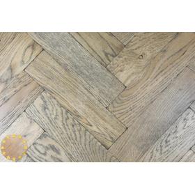Sample of P120/22 Tumbled Parquet Flooring, Black Oil size 22x70x280mm