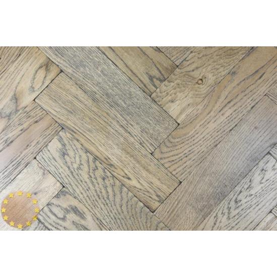 Sample of P120/22 Tumbled Parquet Flooring, Black Oil size 22x70x280mm
